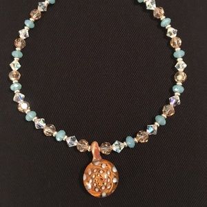 Hand made beaded necklace glass pendant